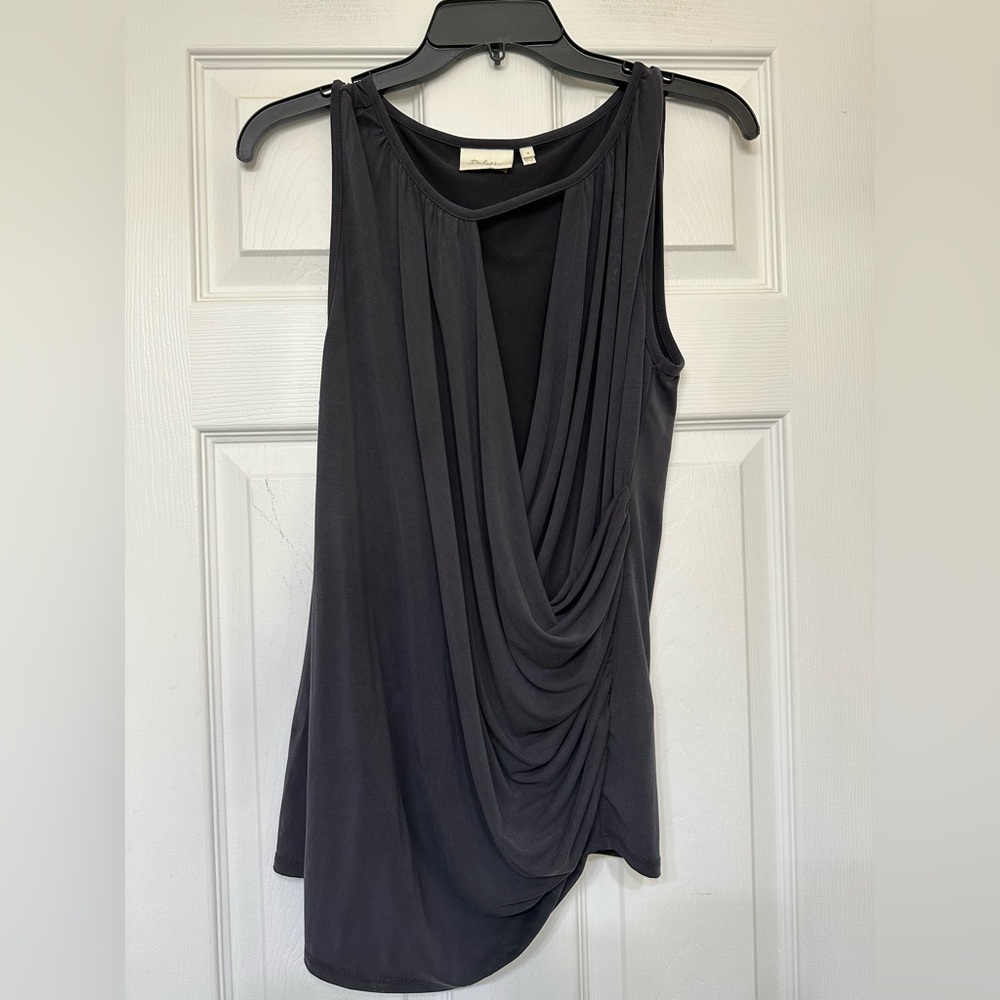 Anthropologie Deletta Tank Top Medium Charcoal Draped Surplice Wrap Modal Soft
